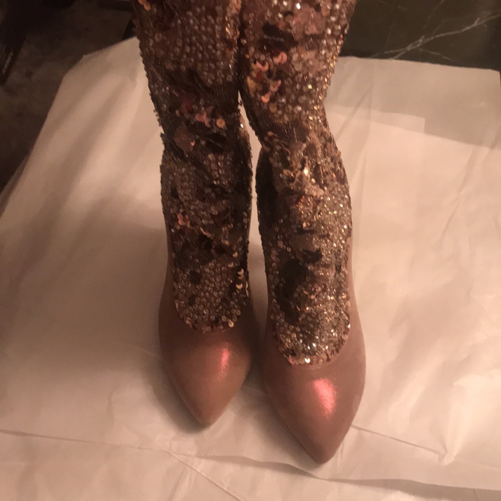 Rene Caovilla Gold and Brown Heeled Boots